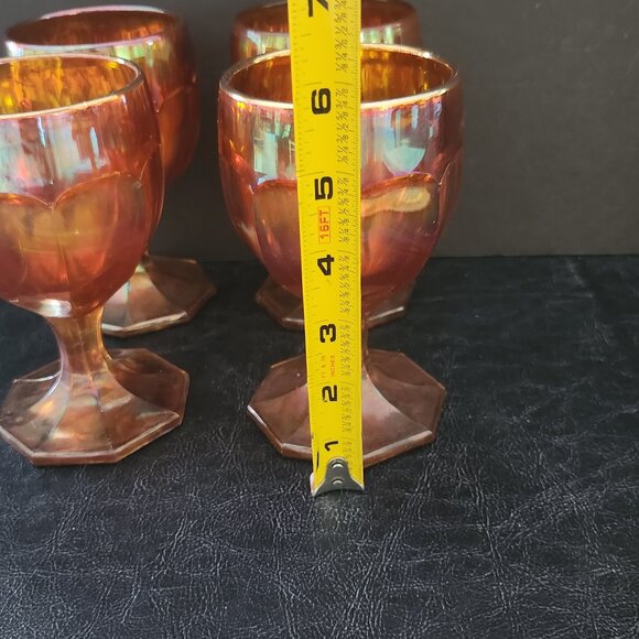 Set of 4 Vintage Imperial Marigold Carnival Glass Goblets - Picture 8 of 10